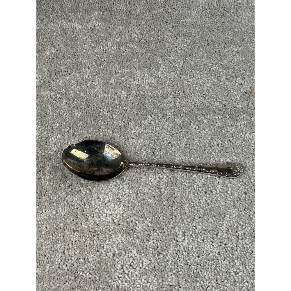 Vintage Ornate Floral Silver Plated Serving Spoon Detailed Handle Collectible